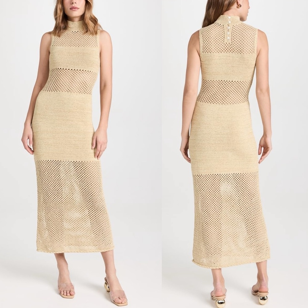 STAUD Adair Midi Sleeveless Knit Dress Size M Beige Tan Cream NWT